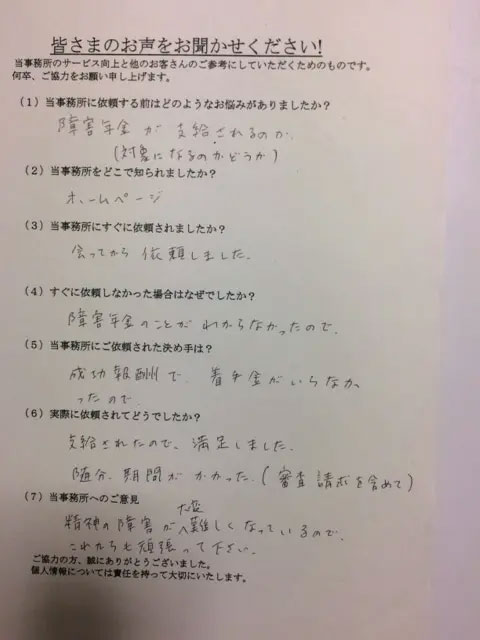 統合失調症で障害基礎年金２級